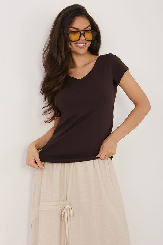 Bluzka Model RV-BZ-A1267.08 Dark Brown - Rue Paris