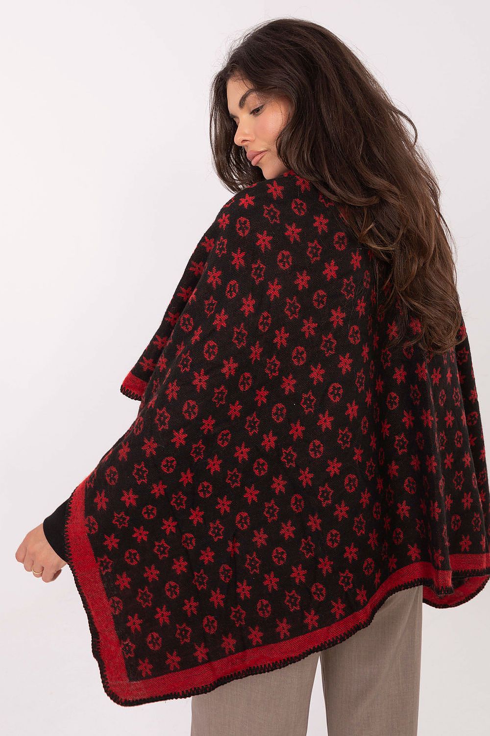  Sweter Ponczo Model AT-PN-7661.89 Black/Red - Factory Price 
