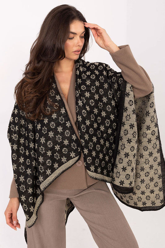  Sweter Poncho Model AT-PN-7661.89 Black/Beige - Factory Price 
