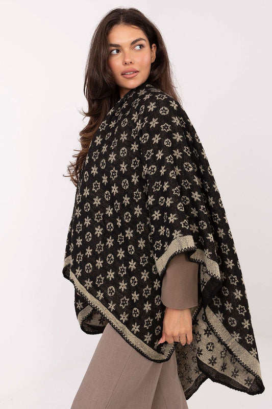  Sweter Poncho Model AT-PN-7661.89 Black/Beige - Factory Price 