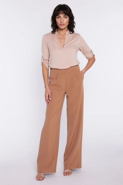   Bluzka z podwijanym rękawem B227 Beige - Nife 
