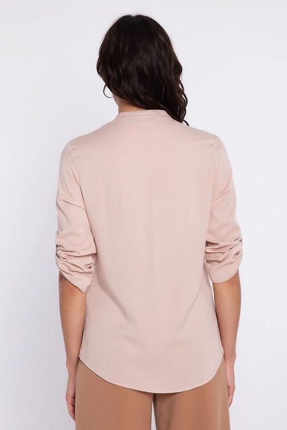   Bluzka z podwijanym rękawem B227 Beige - Nife 