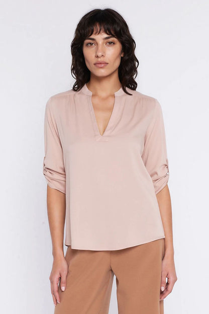   Bluzka z podwijanym rękawem B227 Beige - Nife 