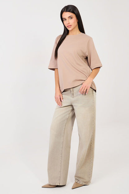   Tshirt Damski Model RV-TS-A1089.87 Dark Beige - Rue Paris 