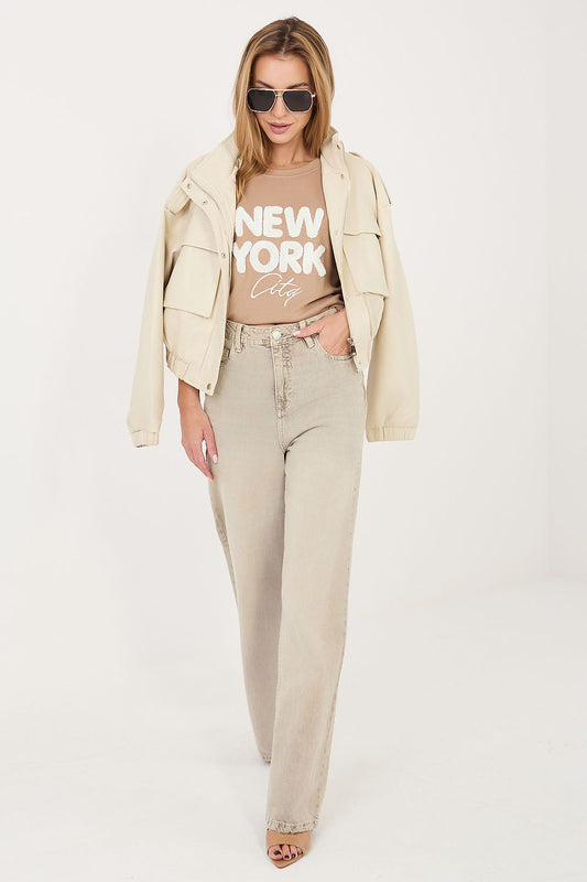   Bluzka Model RV-BZ-A1262.00 Dark Beige - Rue Paris 